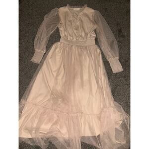 Charlotte Romantic Sheer Mesh V-Neck Midi Dress size small  tan color